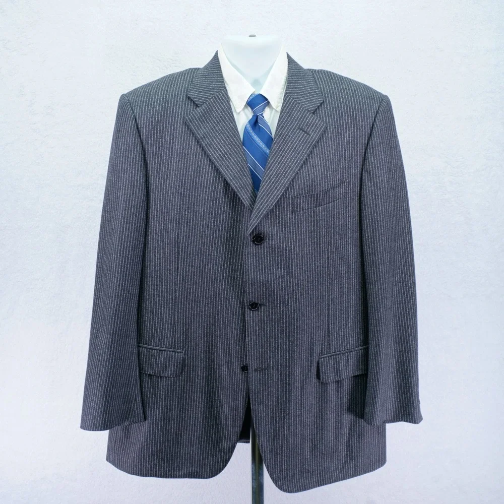 Canali Saks Fifth‎ Ave Super 120's Flannel Wool Striped Gray Suit Jacket 42L
